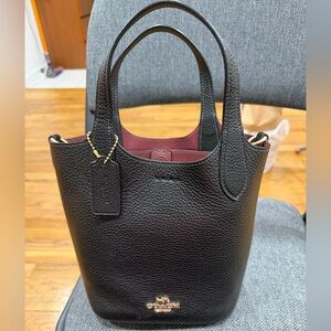 Coach Black and Burgundy Leather Tote